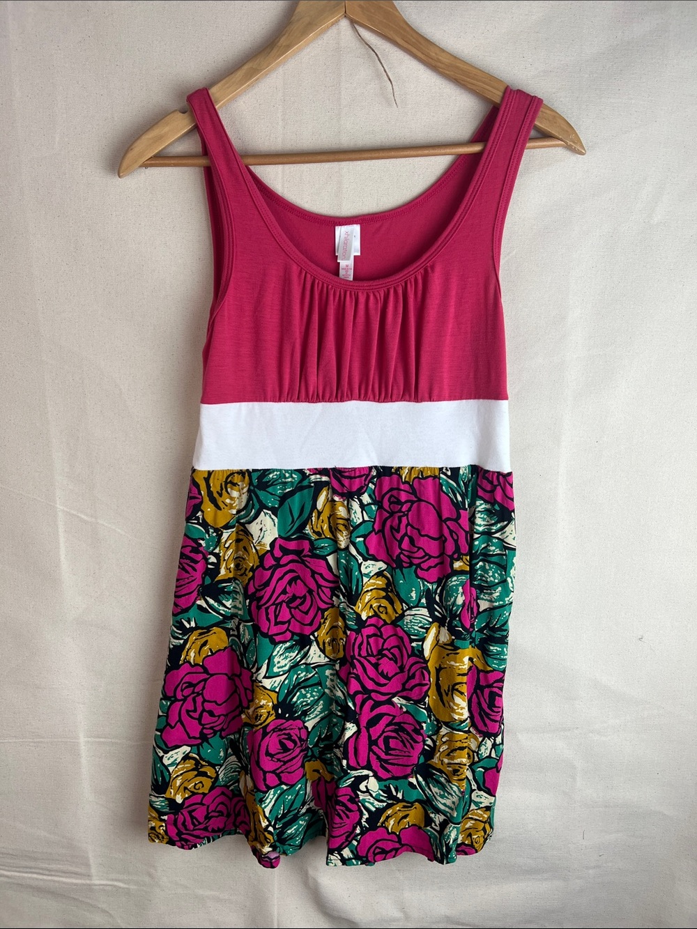 Xhilaration Girls  Pink & Floral Tank Dress with White Waistband